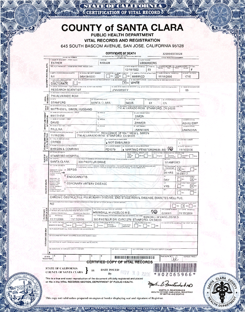 Esther's Death Certificate